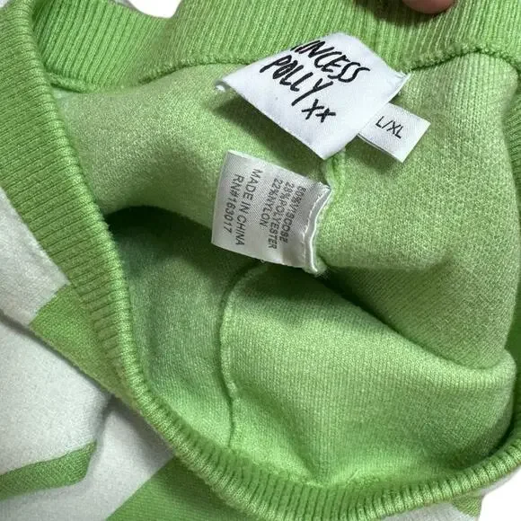 Princess Polly Green & White Wide-leg High-Rise Check Knit Pants - Size L/XL - Picture 5 of 7